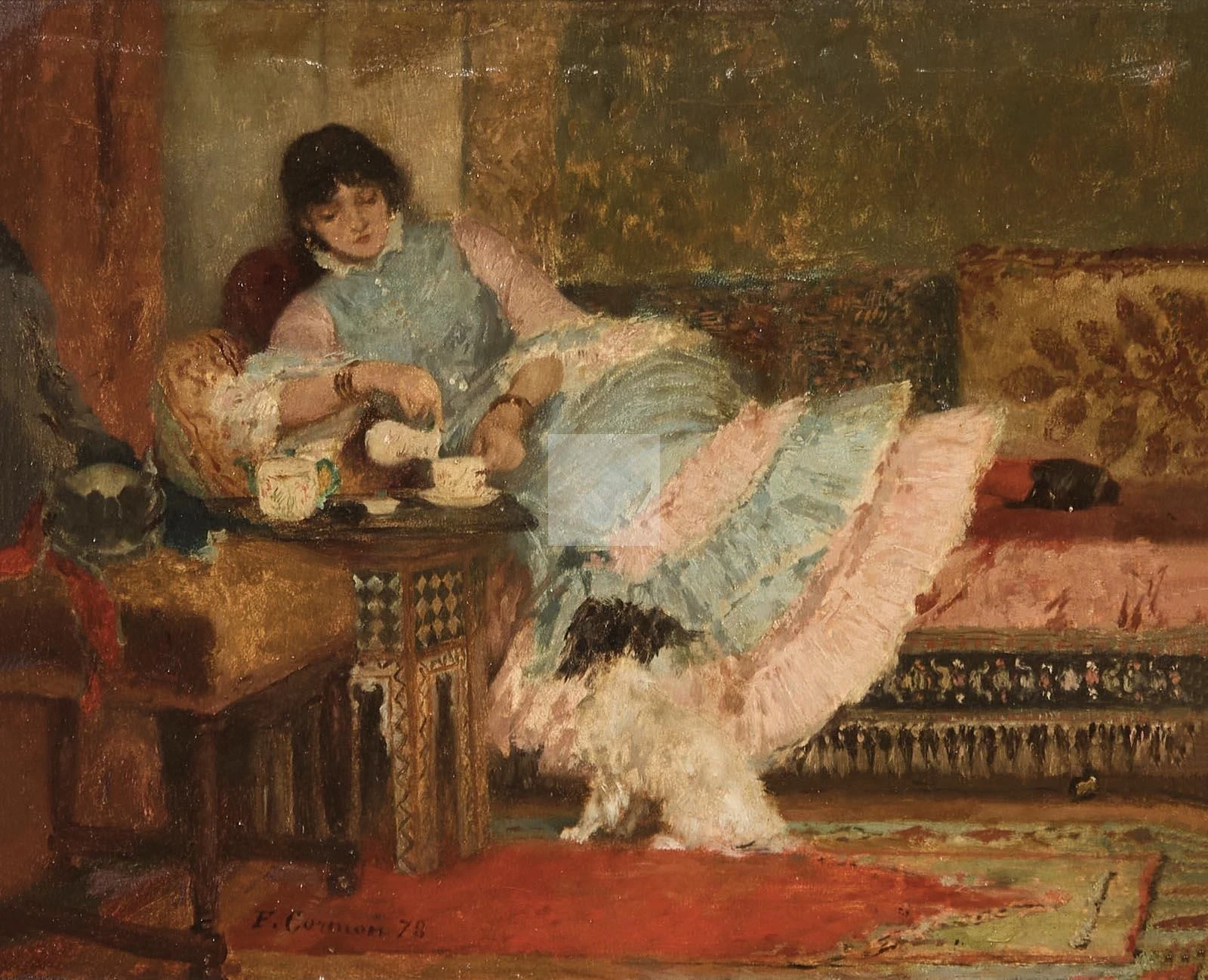 Elegante signora con una tazza di tè, 1878